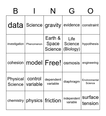 Introduction to Science Bingo Card