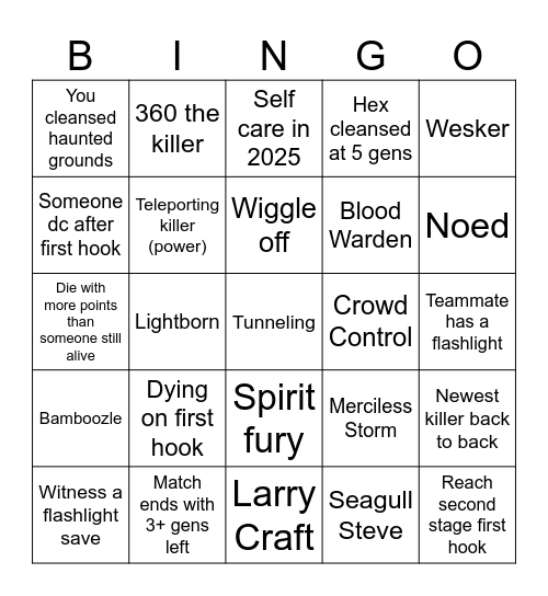 Dbd Bingo Card