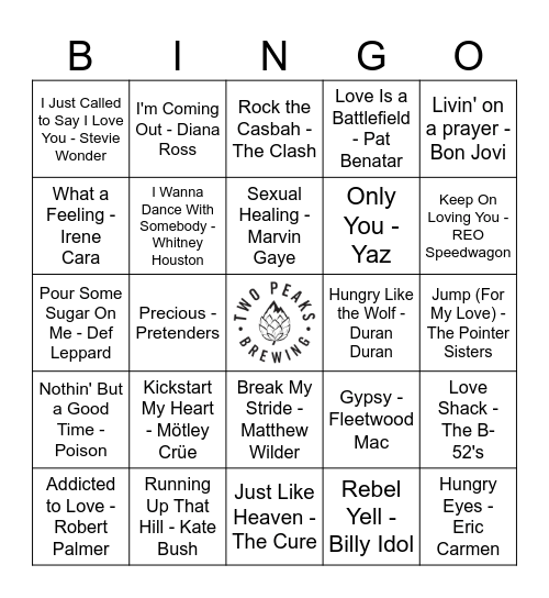 💖 80's Music Bingo #1 💖 Bingo Card