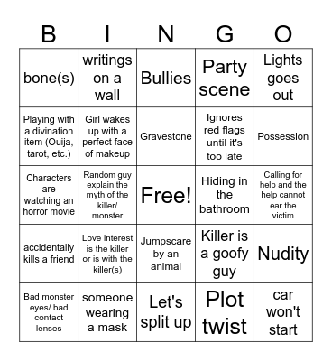 Horror Movie 3 Bingo Card