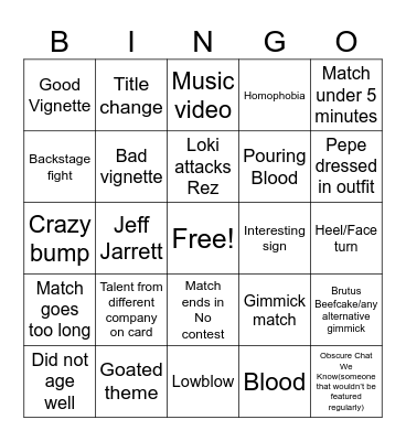QQTs Raw/Nitro/ECW Watchalong Bingo Card