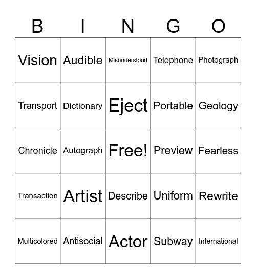Untitled Bingo Card