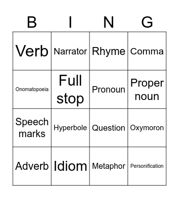 Language Features Bingo Card
