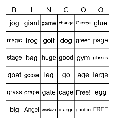 Phonics Bingo Card