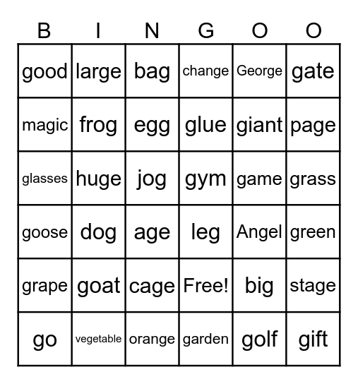 Phonics Bingo Card