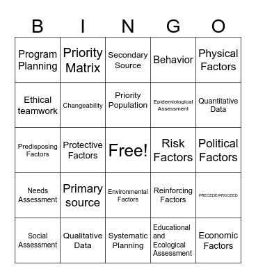Test 1 Bingo Card