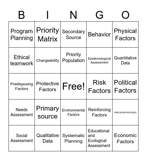 Test 1 Bingo Card