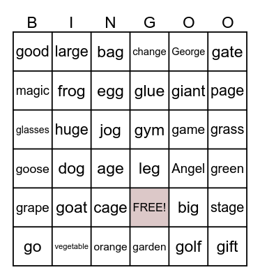 Phonics Bingo Card