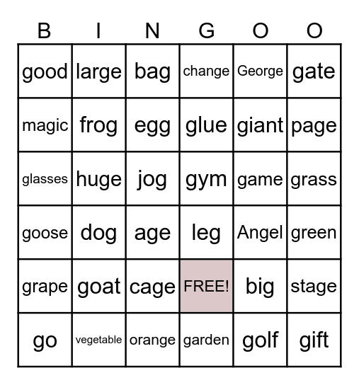Phonics Bingo Card