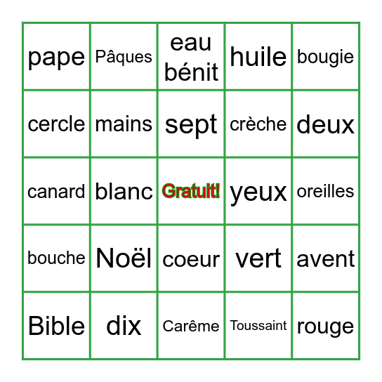 Joyeux Noël! Bingo Card