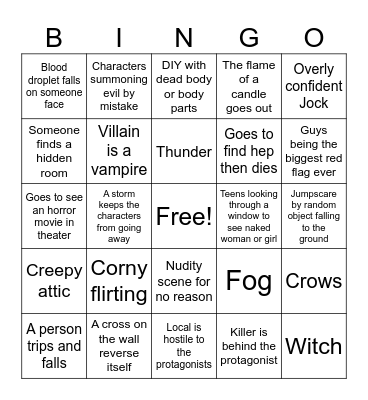 Horror Movie 5 Bingo Card