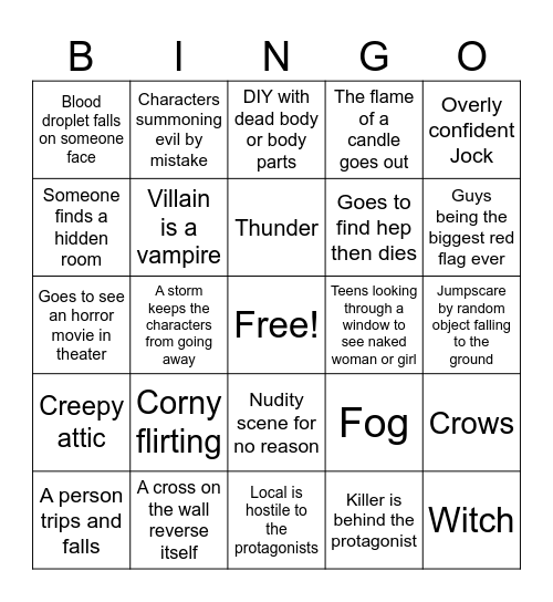 Horror Movie 5 Bingo Card