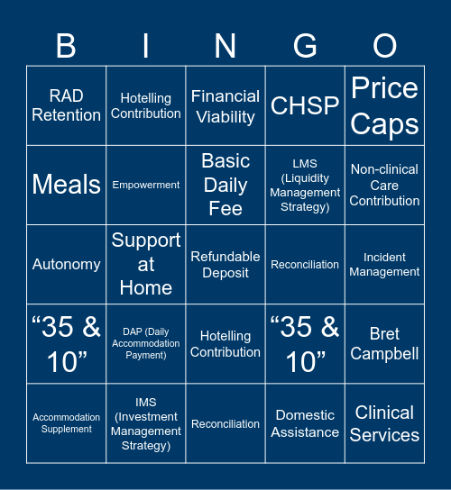 Aged Care System - Future State Bingo Card