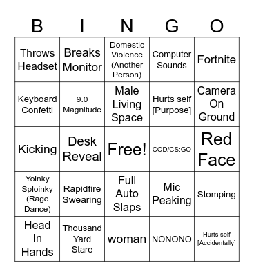 GAMER RAGE Bingo Card