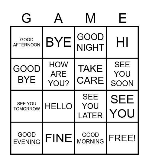 GREETINGS AND FAREWELLS Bingo Card