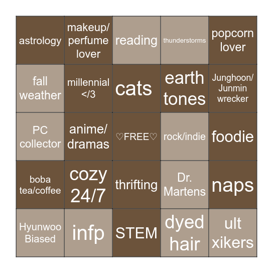 Kristen’s Bingo Card
