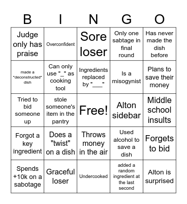 Cutthroat Bingo Card