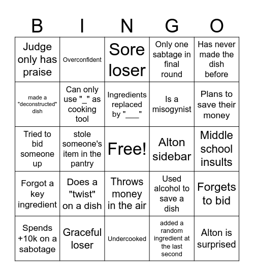 Cutthroat Bingo Card