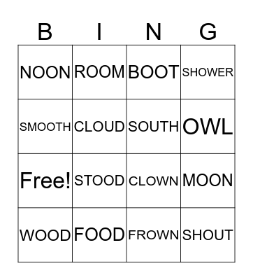 OO / OU/ OW WORDS Bingo Card