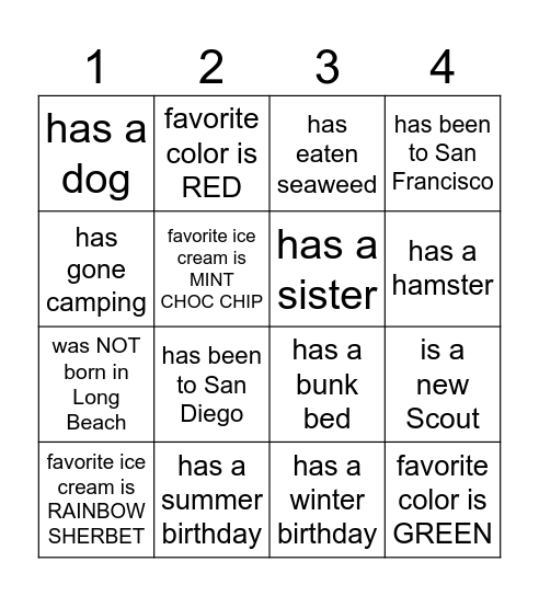 Scout Connect-4 Bingo Card