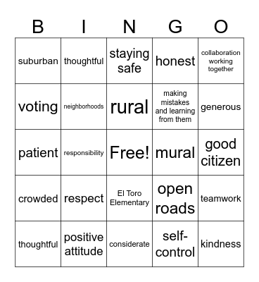 Communities and Citizenship Bingo Card