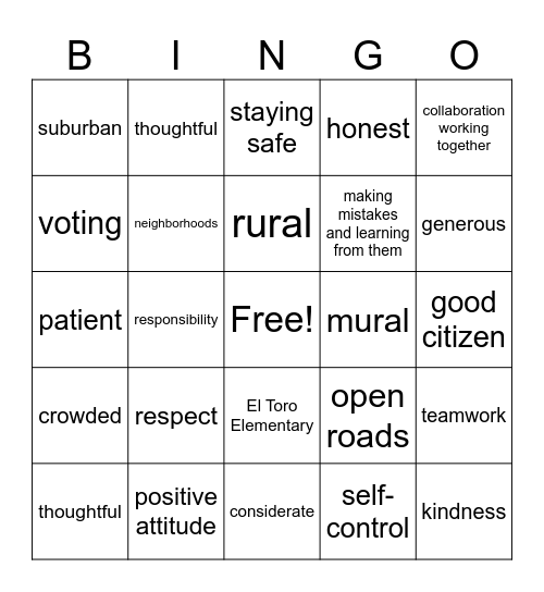 Communities and Citizenship Bingo Card