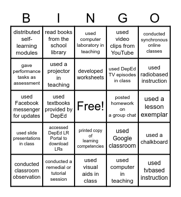 RESOURCE BINGO CARD Bingo Card