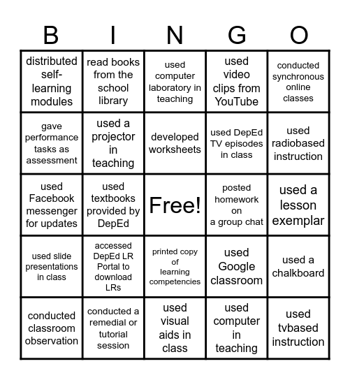 RESOURCE BINGO CARD Bingo Card