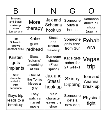 Vanderpump Bingo Card