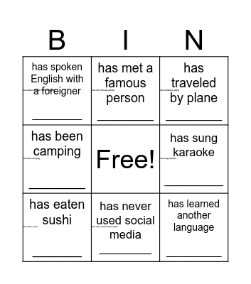 Find someone who .... Bingo Card