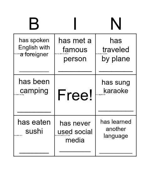 Find someone who .... Bingo Card