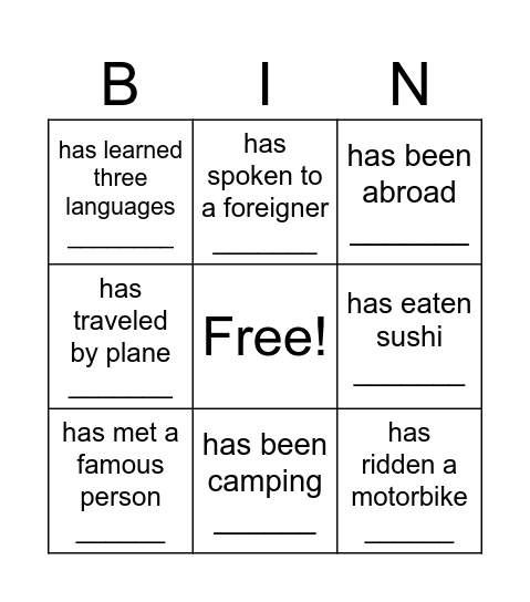 Find someone who... Bingo Card