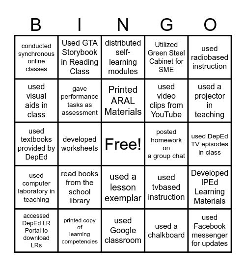 RESOURCE BINGO CARD Bingo Card