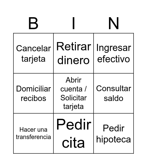 BINGO - Operaciones bancarias Bingo Card