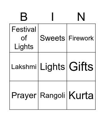 Diwali Bingo Card