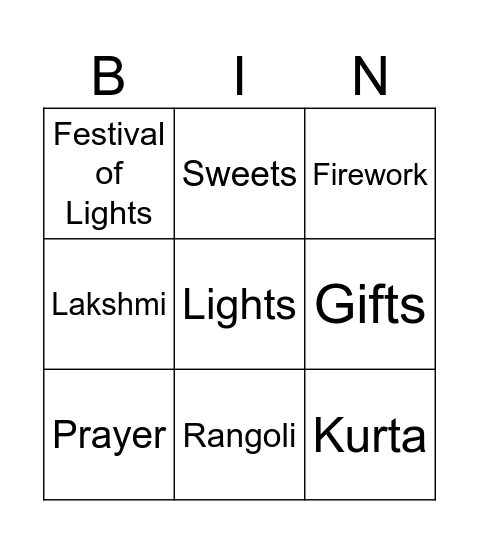 Diwali Bingo Card