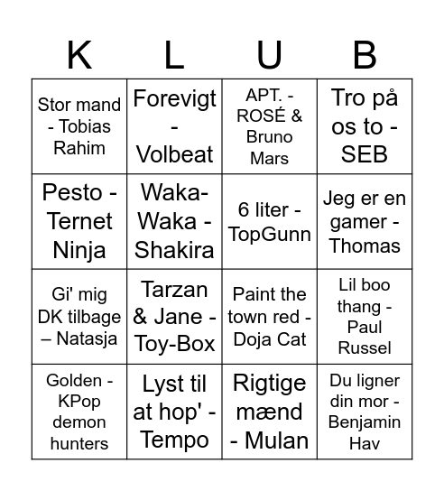 MUSIK BINGO Card