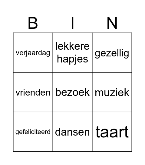 Jarig Bingo Card