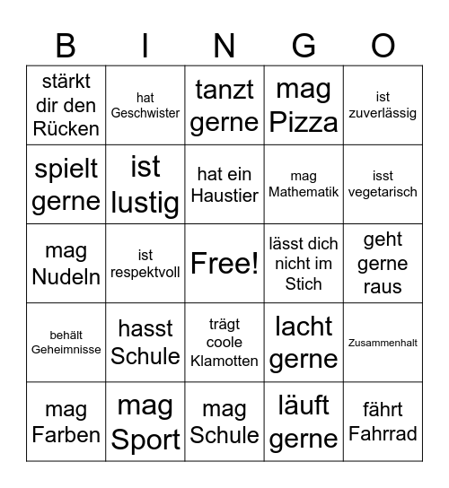 Gemeinsamkeiten Bingo Card
