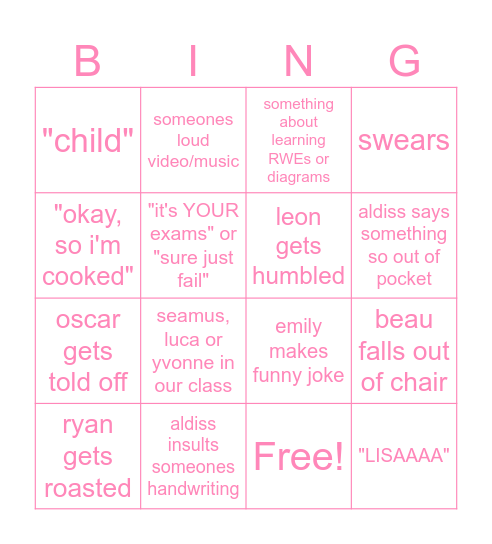 ALDISS BINGO!!! Bingo Card