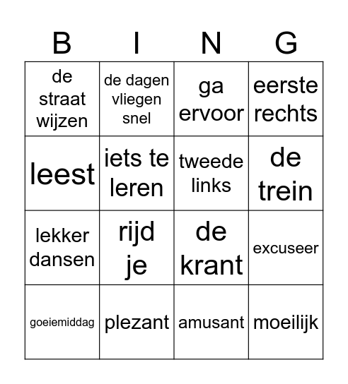 Ja, Ne Nederlands Bingo Card