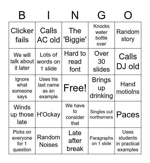AJ Bingo Card