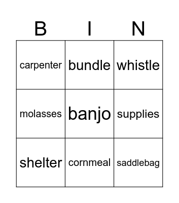 Wagon Wheels Bingo Card