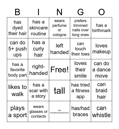 Bingo: Body Map Bingo Card