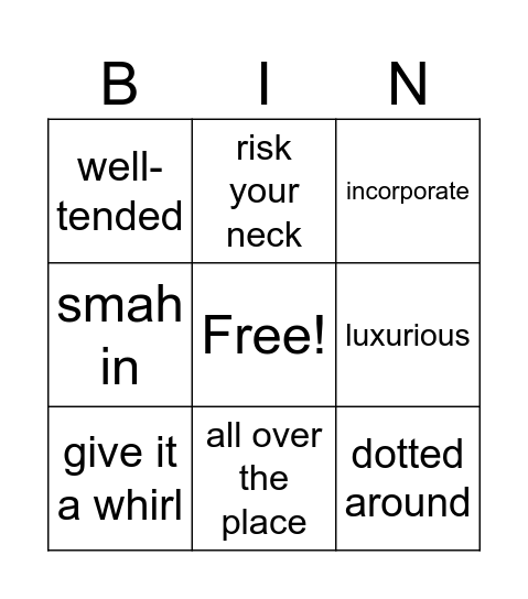 Lexical Bingo Card