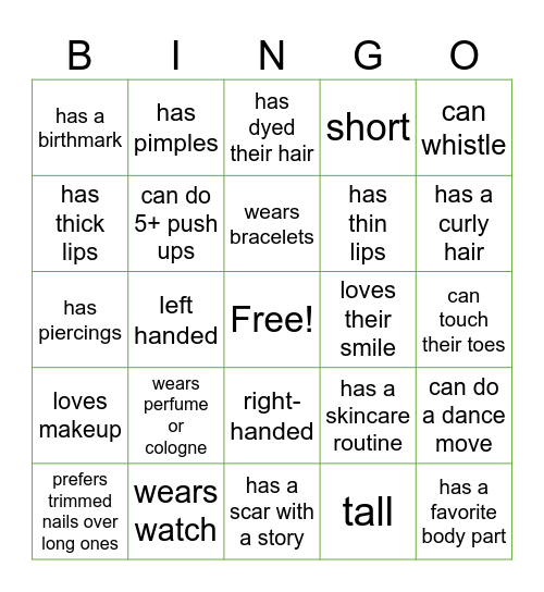 Bingo: Body Map Bingo Card