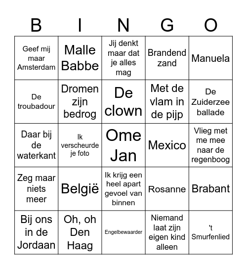 De Lemmenskamp Hollandse muziekbingo Card