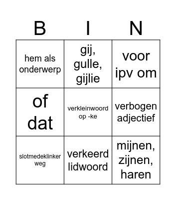 Tussentaal op tv Bingo Card