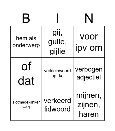 Tussentaal op tv Bingo Card