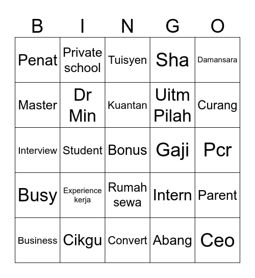 Nash Bingo Card